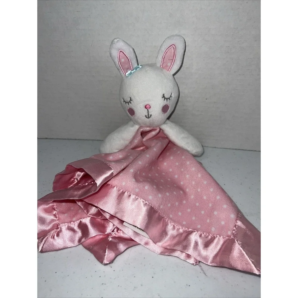 Circo Target Pink Polka Dot White Bunny Baby Blanket Satin Lovey Plush 13.5